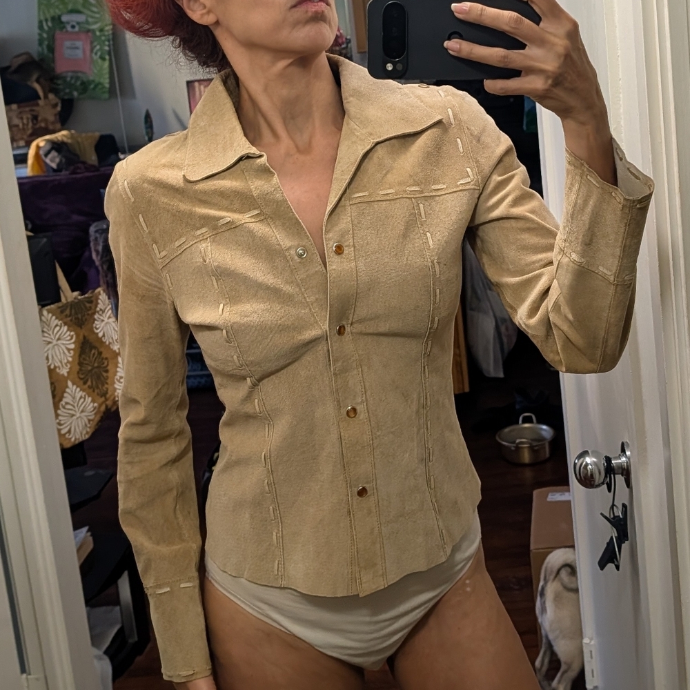 Wet Seal vtg western tan suede shacket shirt jacket S